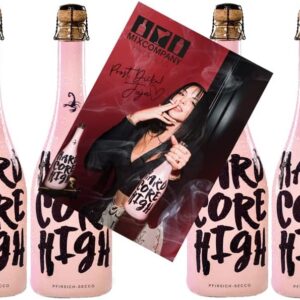 Juju Peach Secco Set of 6 Hardcore High 0.75 L (5.5% Vol) with Digitized Autograph Card Champagne with Peach Flavour – [Contains Sulfites]