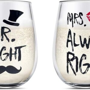 Yalucky Mr Right and Mrs Always Right Wine Glasses Set for Couples Gift Valentine’s Day Anniversary Gift for Him Her Wedding Gifts for Bride and Groom Gifts Wedding Personalised