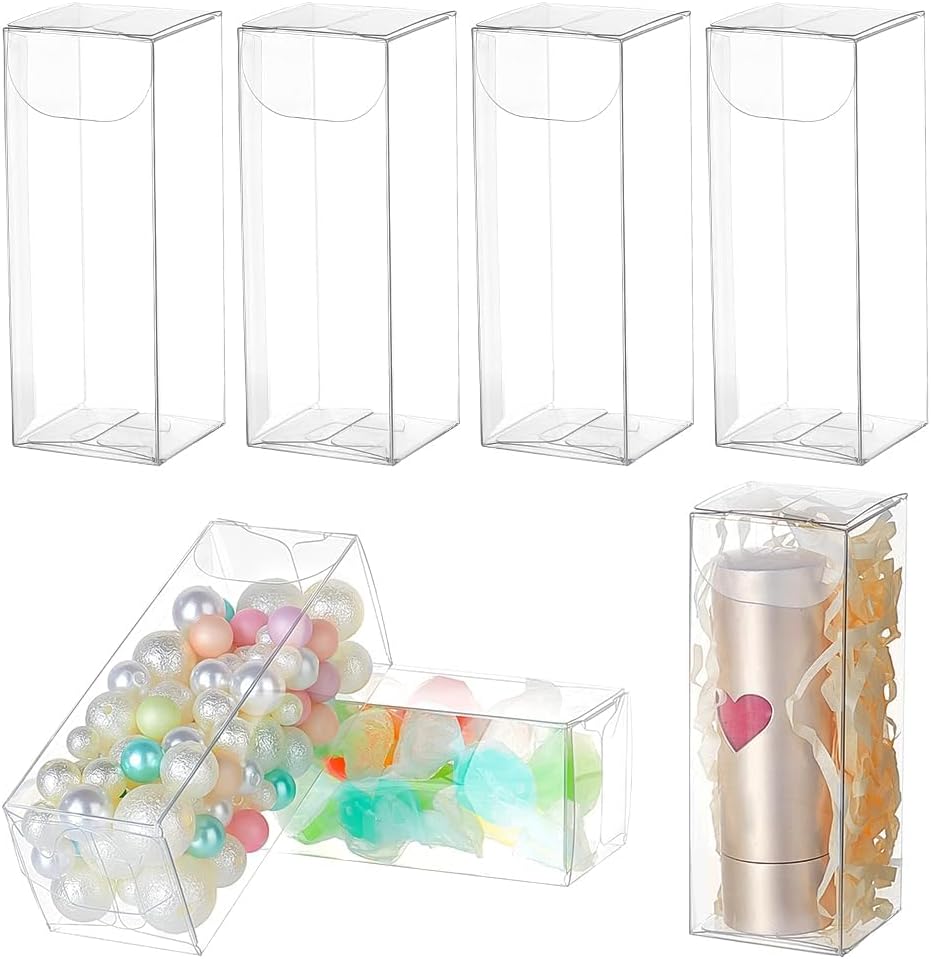 NBEADS Pack of 30 Transparent Plastic PVC Box, 3 x 3 x 8 cm, Transparent Rectangular Favour Gift Wrapping Boxes, Wedding Party Favour Boxes for Sweets, Biscuits, Cakes, Chocolates, Gift