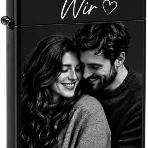 Personalised Lighter with Own Photo & Gift Box – Photo Engraving in Black and White – Custom Gift for Dad, Boyfriend, Husband, Men