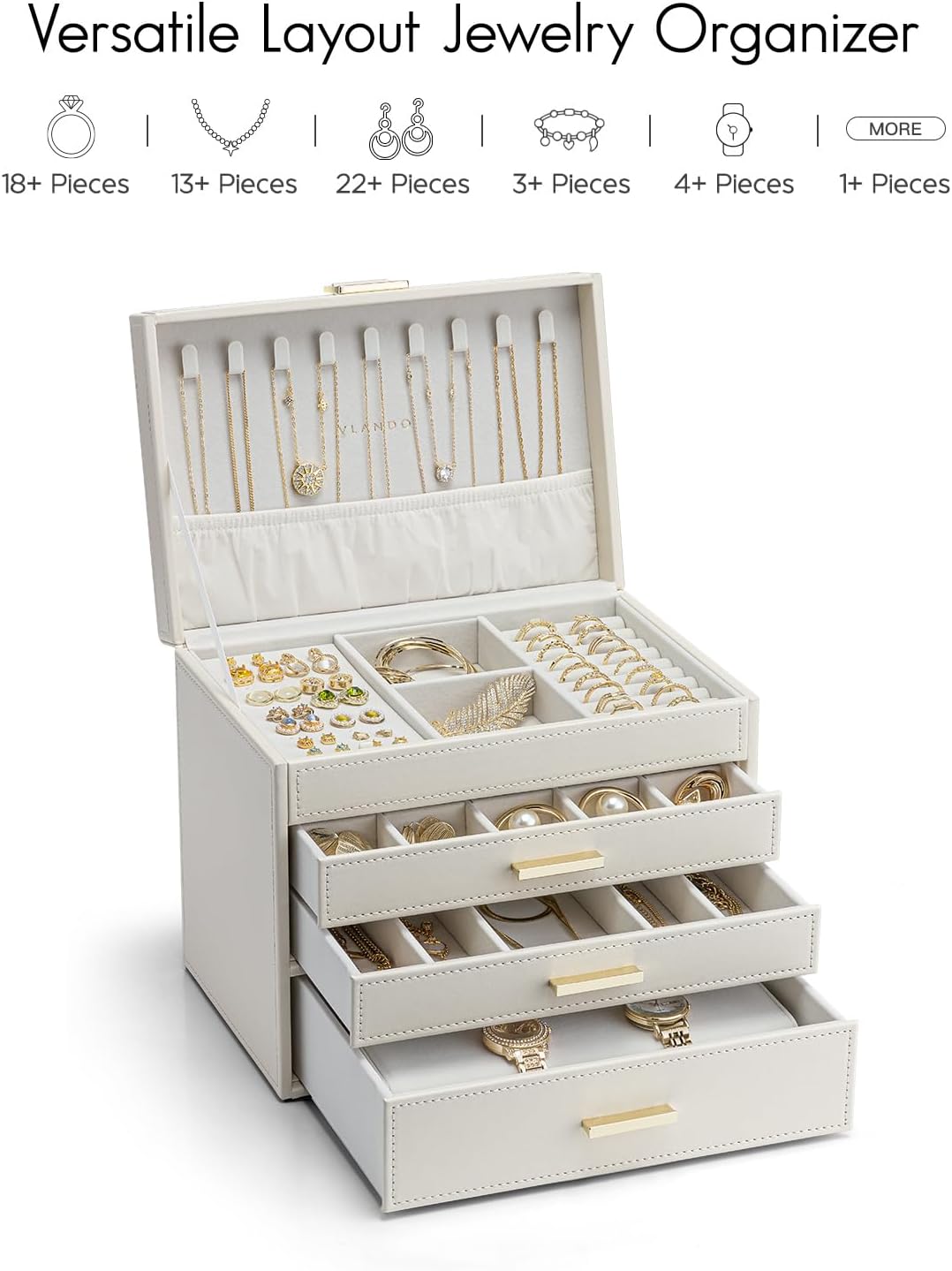 VLANDO Large Jewellery Box with 4 Levels, Room Decoration – Bild 5
