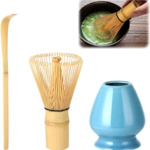Wenrescry Matcha Set with Bamboo Whisk, 80 Teeth, Handmade, Traditional Japanese Tea Ceremony, Green Tea Powder, 3-Piece Gift Set, Easy to Clean