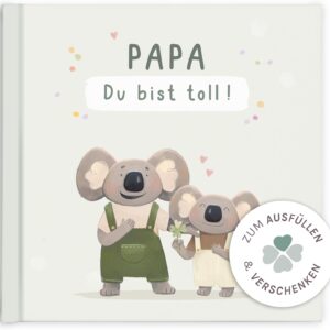 mintkind Gift Book Papa Du bist toll - Illustrated Book by Children for Dad with Sayings and Filling Pages - Personal Gift for Birthday, Christmas or Father's Day