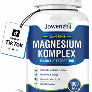 Magnesium Complex 15-in-1 Capsules - 1000 mg High Dose, 10 Magnesium Forms with Bisglycinate, Citrate, Malate, Taurate, Zinc & Vitamins, for Muscles, Nerves, Bones & Energy Metabolism, 90 Capsules