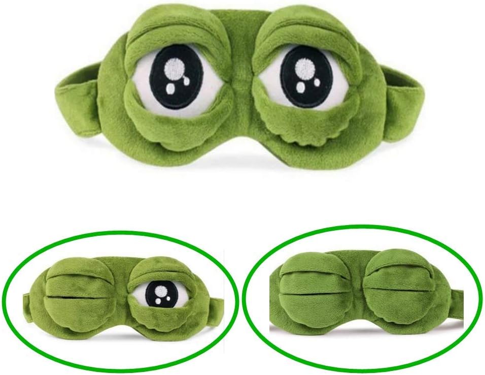 Bllomsem Eye Mask Sleeping, Fluff Face Sleeping Funny Novelty Cartoon Frog Eye Cover Eyeshade Sleep Travel Mask (Green) – Bild 5