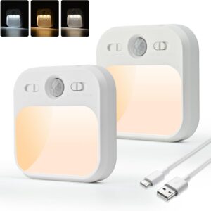 AmmToo Night Light with Motion Sensor, USB-C Rechargeable Pack of 2 Lamp