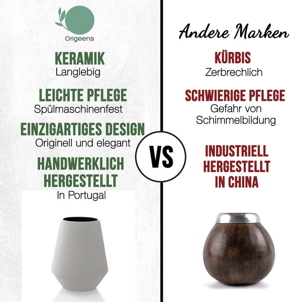 ORIGEENS MATE TEE SET mit Mate Becher, Bombilla, und BIO Yerba Mate Tee | Design Mate Tee Becher aus Keramik - Portugal | Originelles Geschenkset – Bild 7