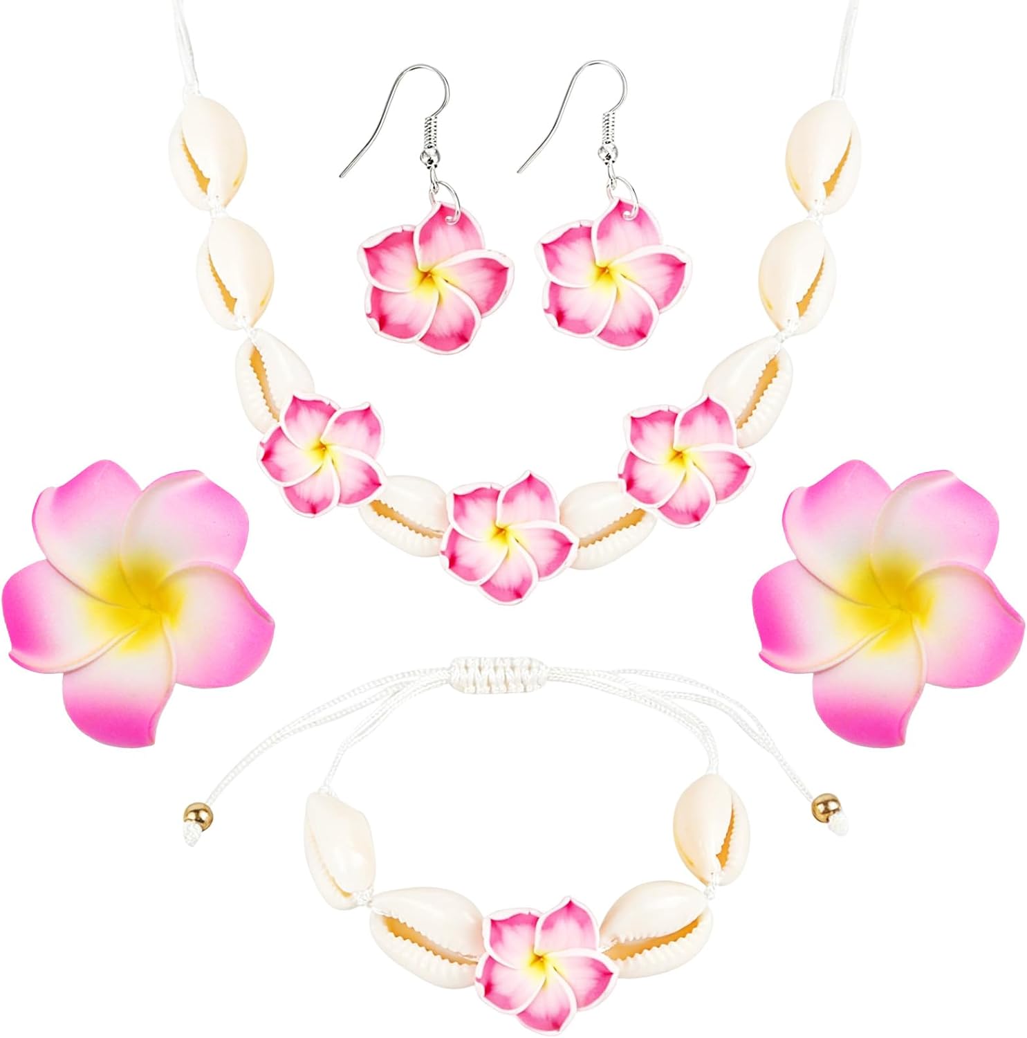 Set of 4 Hawaii Decoration with Earrings, Necklace, Bracelet, Hawaii, Hair Clips