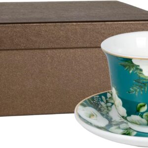 LIVELLO Set of 2 Porcelain Cups with Saucers 250 ml Elegant Coffee Cups in Gift Set Coffee Cup Porcelain Pot Tea Kitchen Restaurant Cups Perfect Tea Flowers Blue