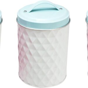 Diamond Embossed Metal Kitchen Tea Coffee Sugar Biscuits Cookie Storage Tin Gift Set of 3 Small White