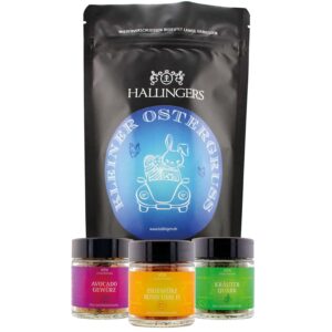 Hallingers Genuss Manufaktur Delicatessen Easter Gift Set – Value in a Wonder Bag „Little Easter Gr…“ Small Easter Nest Chocolates Easter Eggs & Easter Avocado Spice, Easter Basket for Women Men