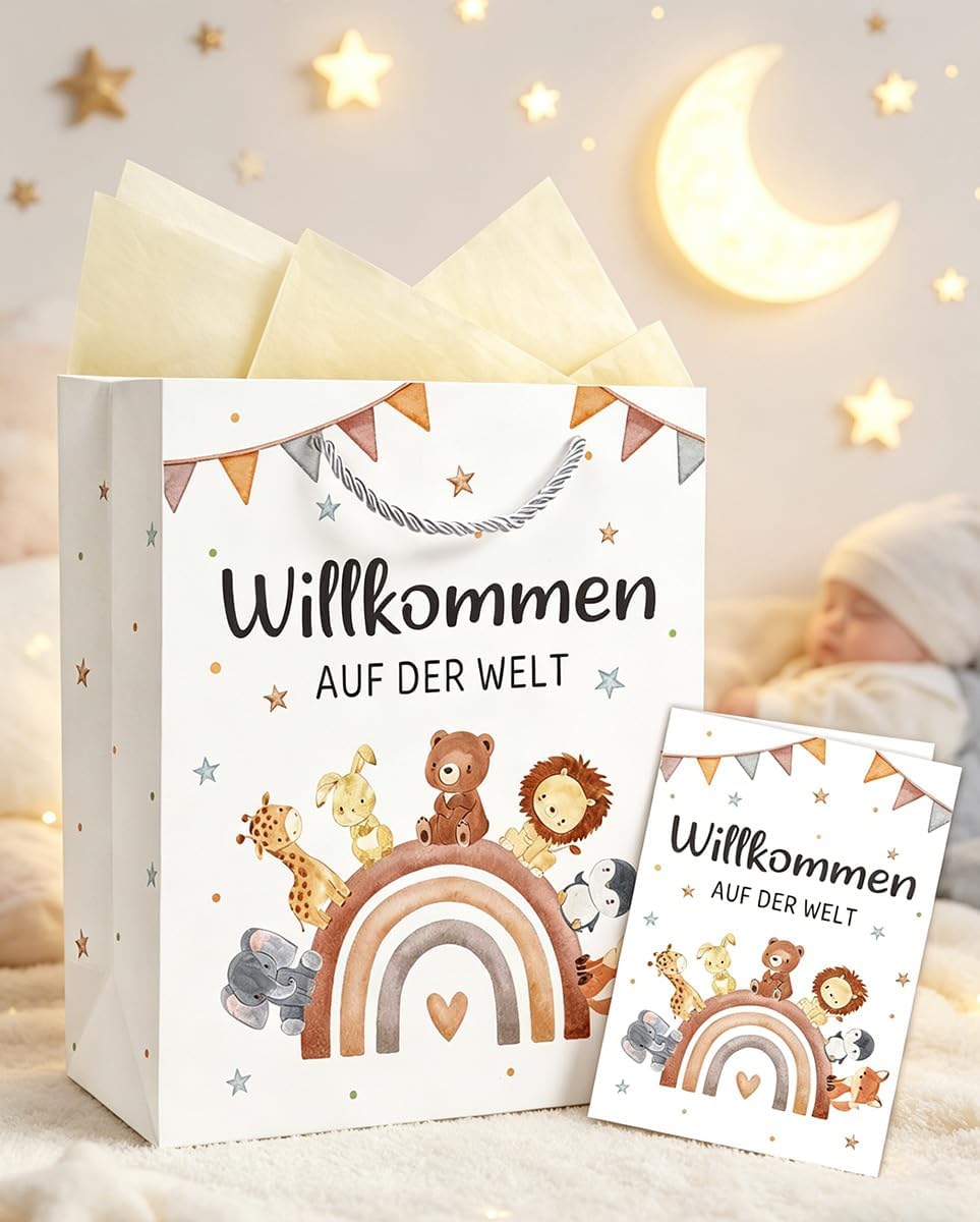 Gift Bag Birth Baby, Gift Bag with Wrapping Paper and Card, Gifts for Birth Boy & Girl, Gift Wrapping Paper Bags with Handle - Welcome to the World – Bild 5