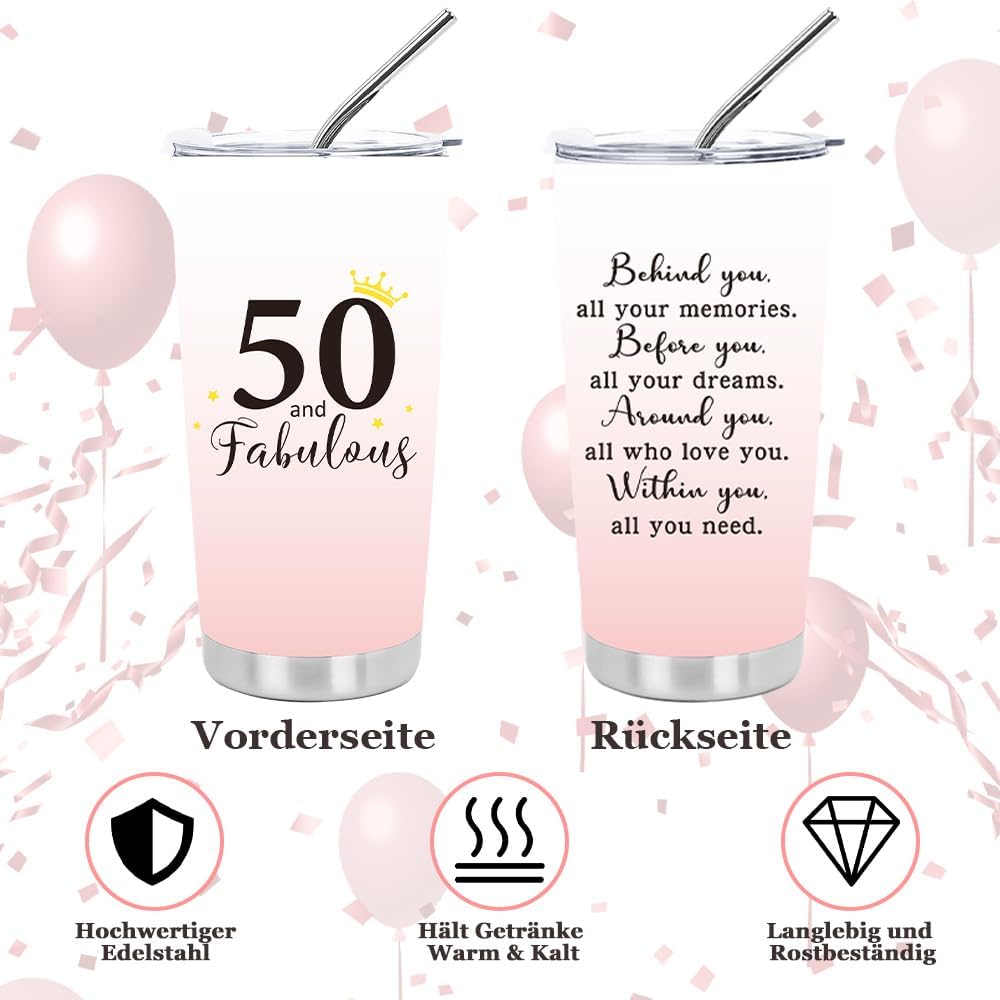 Birthday Women's Vintage Gift Set, Fashionable Carry Bag, Cosmetic Bag, Stainless Steel Thermal Mug, Greeting Card and Gift Box, Birthday Gift for Mum, Sister and Colleague, pink, Formal – Bild 5