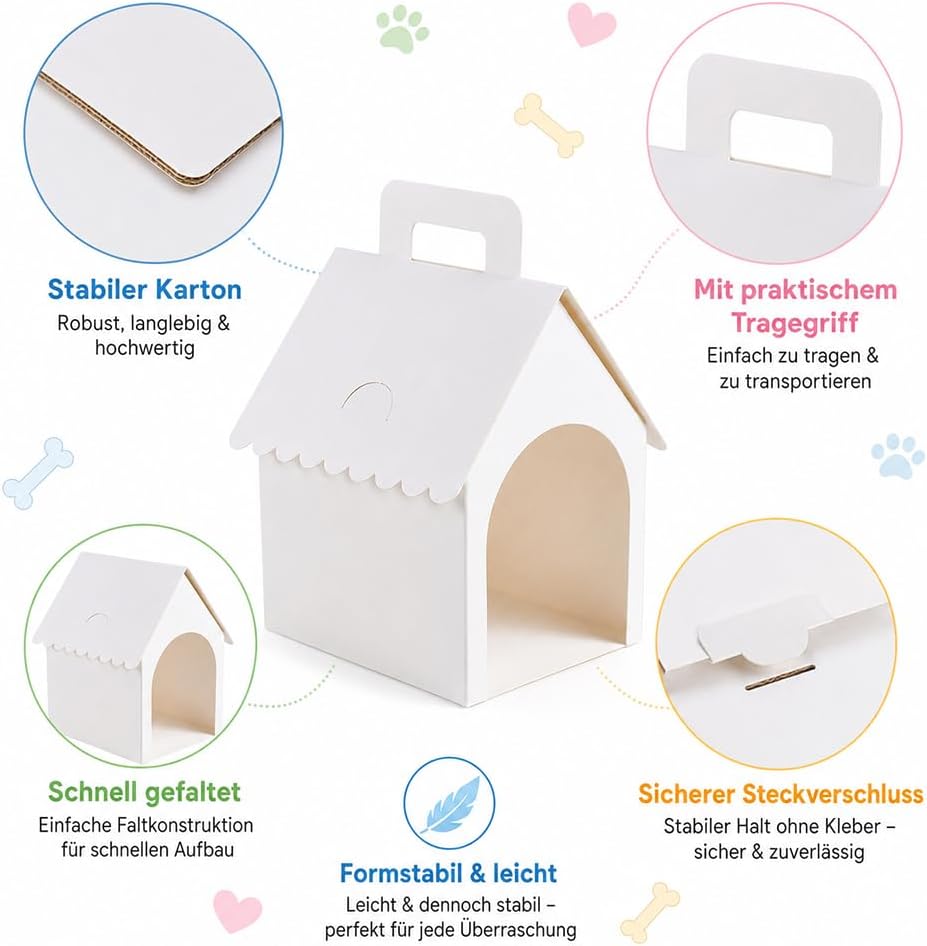 Taicols Pack of 10 Cute Empty Gift Boxes in House Shape, House-Shaped Gift Box, Foldable DIY Painting Party Gift Boxes, Portable Foldable Gift Boxes with Holes, for Theme Adopt Puppies Party – Bild 5