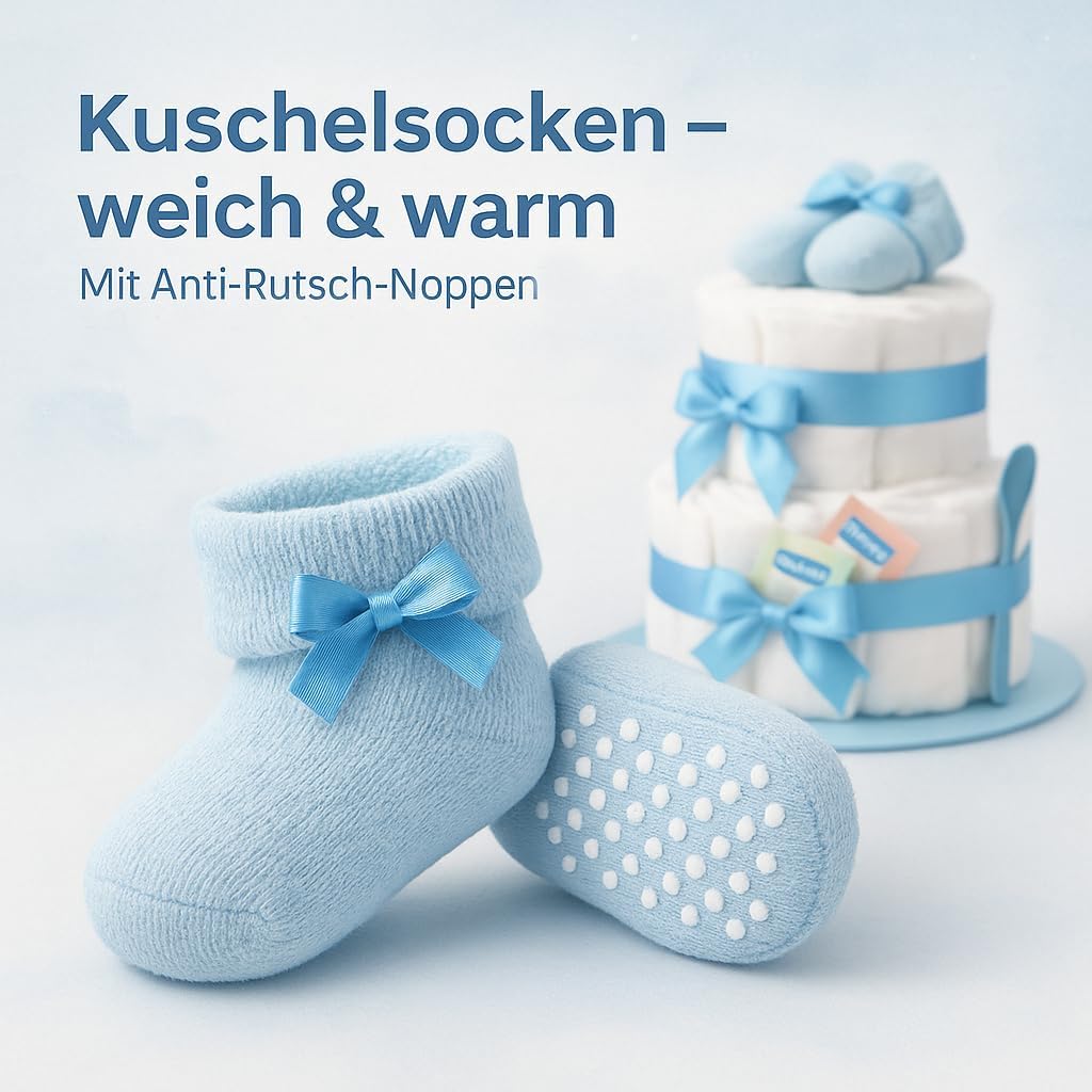 Nappy Cake Boy 2 Tier Blue with Baby Socks Gift for Birth – Bild 4