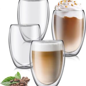 Double-walled coffee glasses, cappuccino cups, set of 4, 350 ml, transparent latte macchiato glasses, cappuccino glasses, suitable for tea, coffee, milk, juice and other drinks