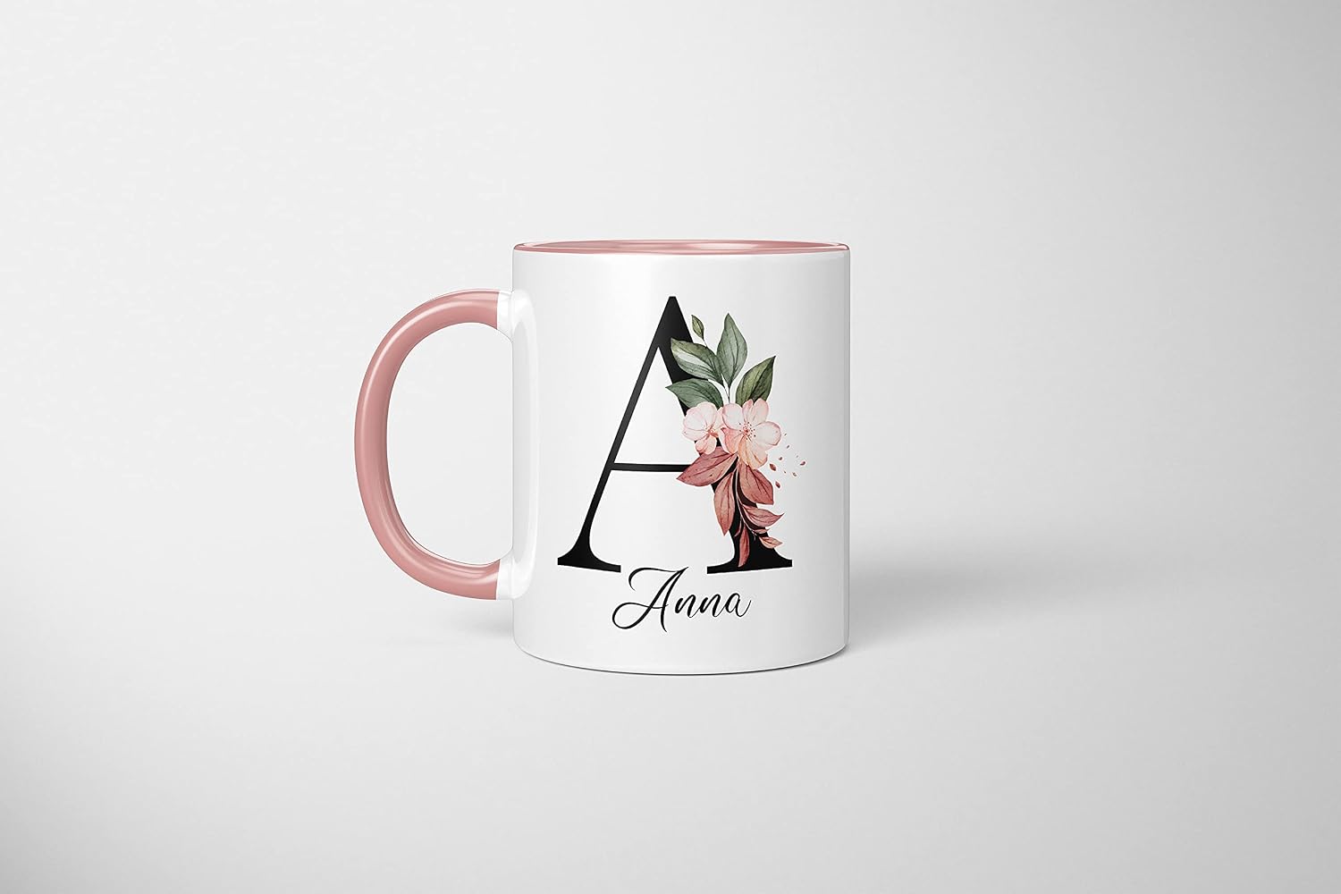 TassenTicker - Personalised Mug - Name Mug with Floral Motif - With Your Initial Letter and Name - Personalised - Birthday - Coffee Mug - Printed on Both Sides - Gift for Women, Pink – Bild 3