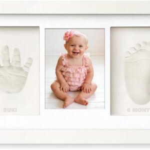 Baby Handprint and Footprint Set with Picture Frame - Keepsake Photo Framed Pictures for Newborns - Personalised Baby Milestone Gift - Memory Picture Frame - White