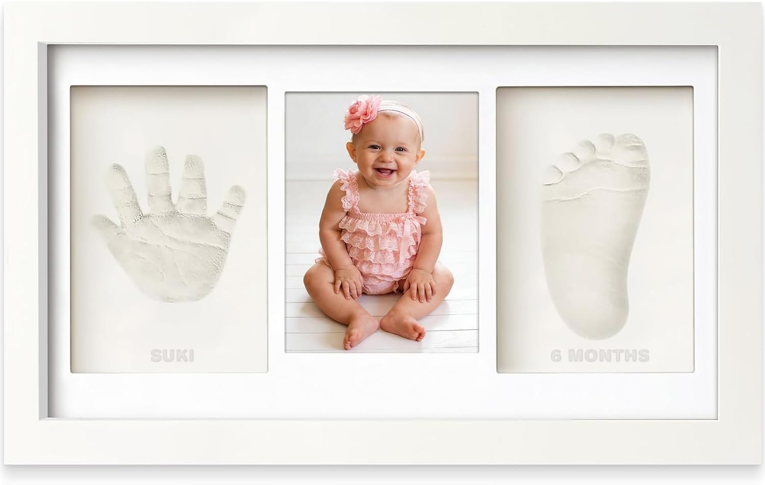 Baby Handprint and Footprint Set with Picture Frame - Keepsake Photo Framed Pictures for Newborns - Personalised Baby Milestone Gift - Memory Picture Frame - White