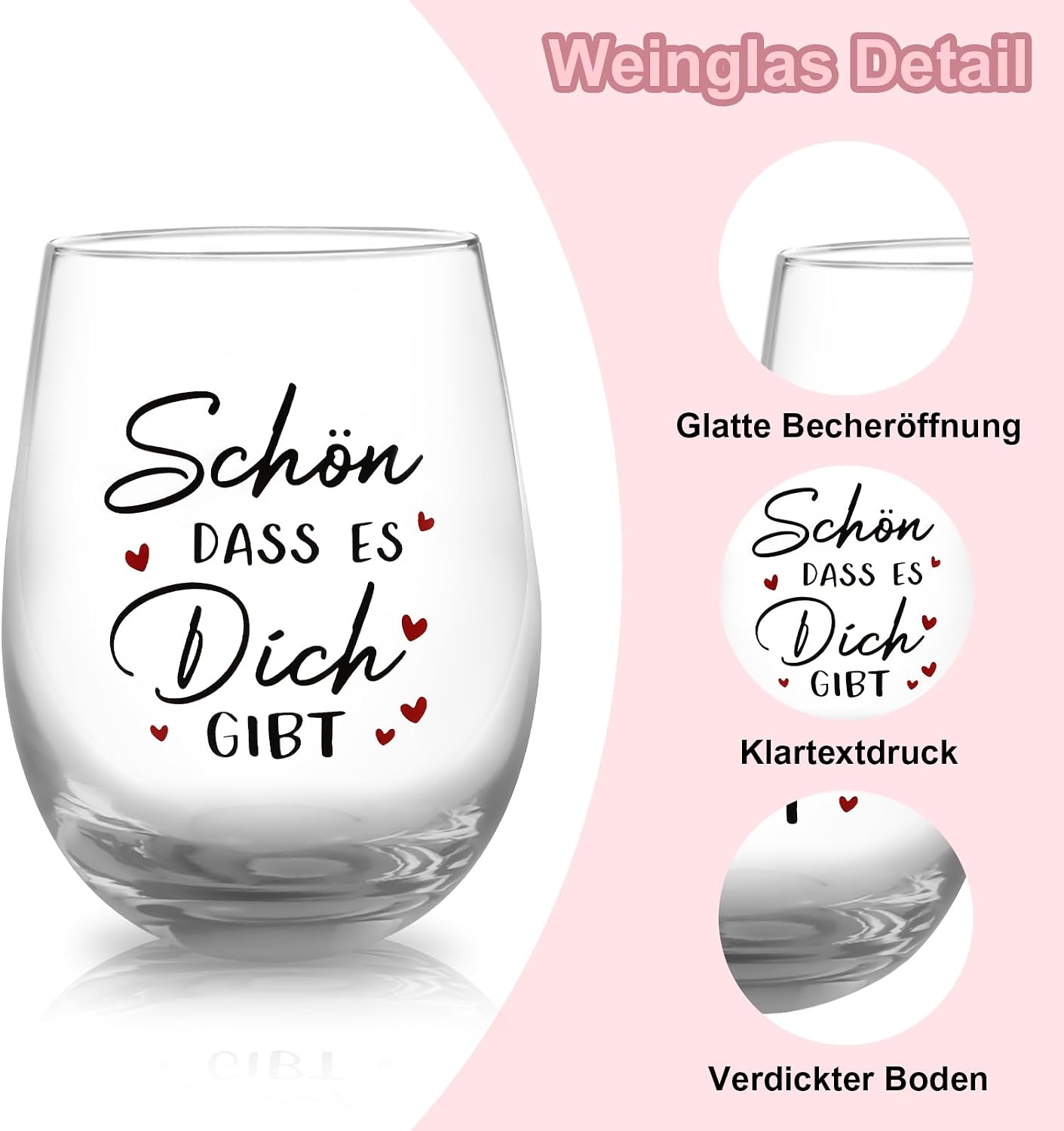 TUZELIYA Gifts for Girlfriend - 19 oz / 550 ml Wine Glasses Birthday Gift for Women - Personalised Gifts for Best Friend - Thank You Gift - Gift Ideas for Women Colleague Mum – Bild 5