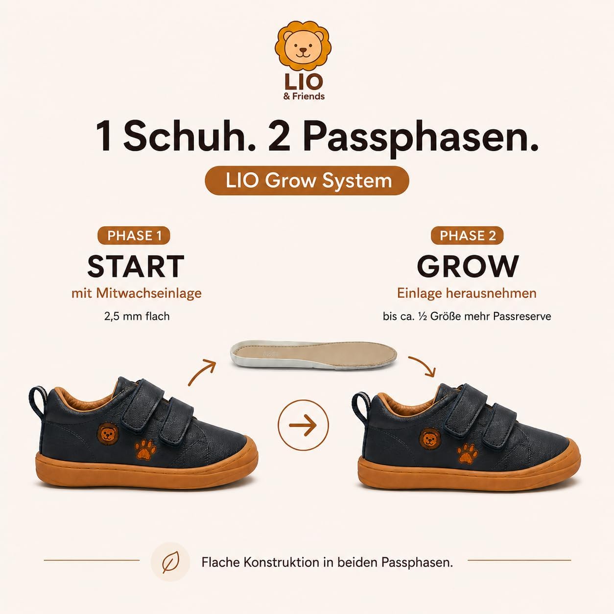LIO&Friends Children's Barefoot Shoes Leather Boys Trainers Wide Toe Box Growth Insert Sizes 21-30 – Bild 3