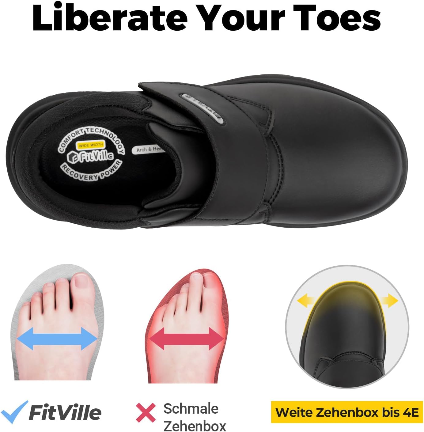 FitVille Wide Leather Shoes with Fastening Men's Business Casual Bandage Shoes Health Shoes Casual Shoes Comfortable Trainers Walking Shoes Office EasyTop V4 – Bild 4