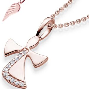 Guardian Angel Necklace Girls Rose Gold (Silver 925 Gold-Plated) Angel Pendant Necklace Children’s Jewellery First Communion Christening Gift Confirmation Birth Christening Gold Chain Children’s Chain