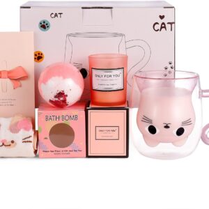 Qinhai Cat Double-Walled Coffee Glasses Set, Gift for Women, Mum, Children, Girlfriend, Easter Gifts, Mother’s Day Gift, Birthday Gift, Christmas Gifts