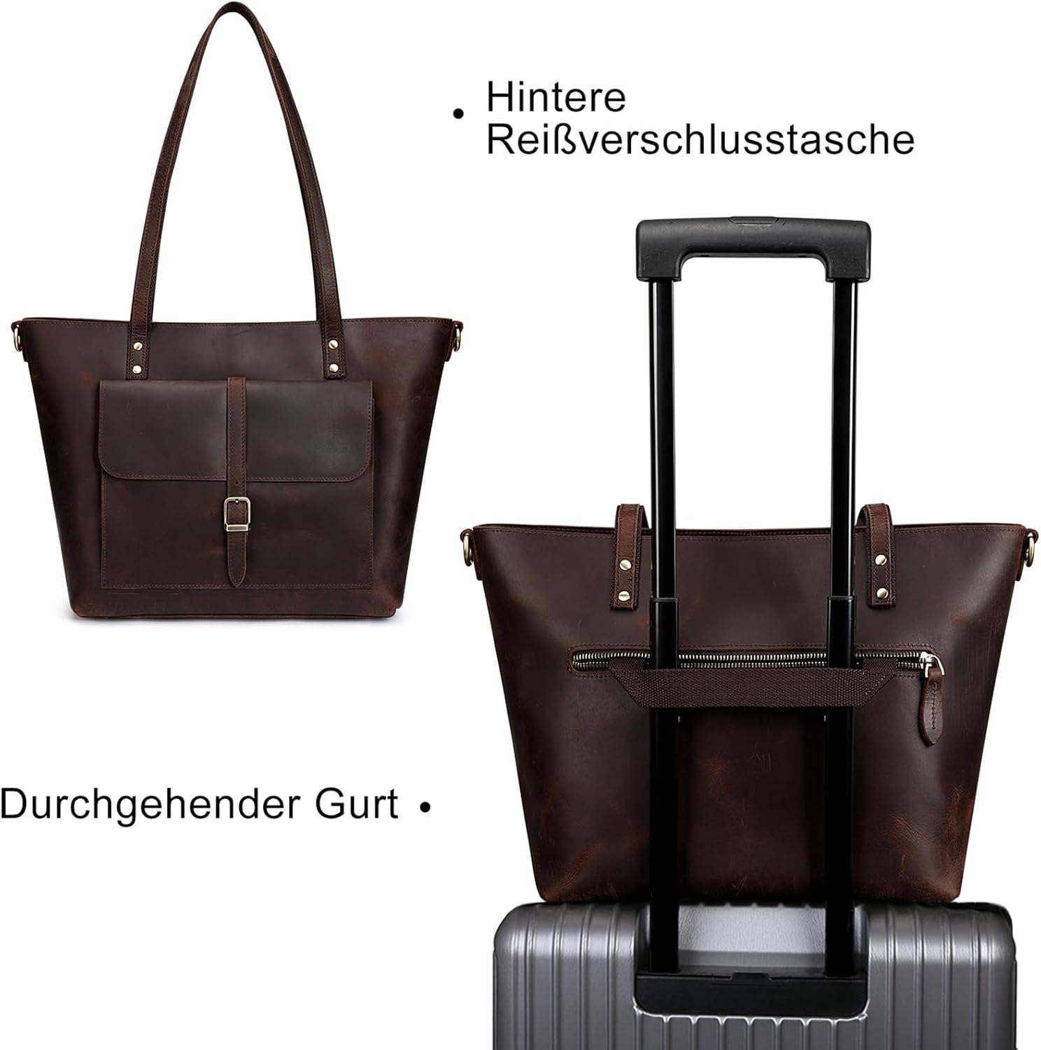 S-ZONE Women's Shoulder Bag Vintage Genuine Leather Large Shopper Handbag Handbag Laptop Bag Work School Shopping Travel – Bild 6
