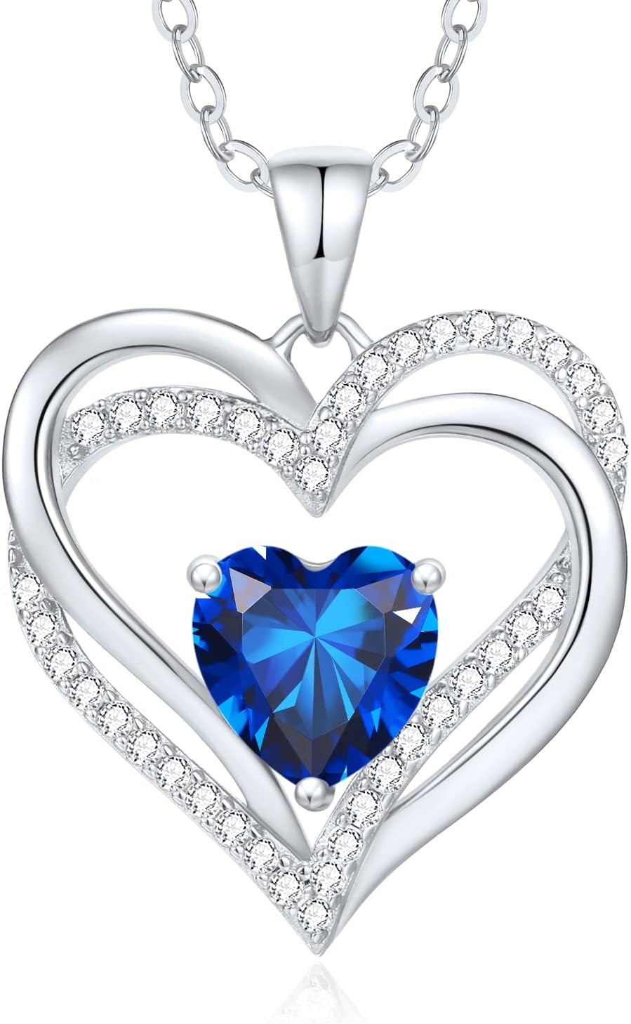 CDE Women's Heart Necklace, 925 Sterling Silver, Birthstone, Jewellery, Heart Pendant, Christmas, Valentine's or Mother's Day Gift, Wedding Anniversary, Wife, Girlfriend or Mum