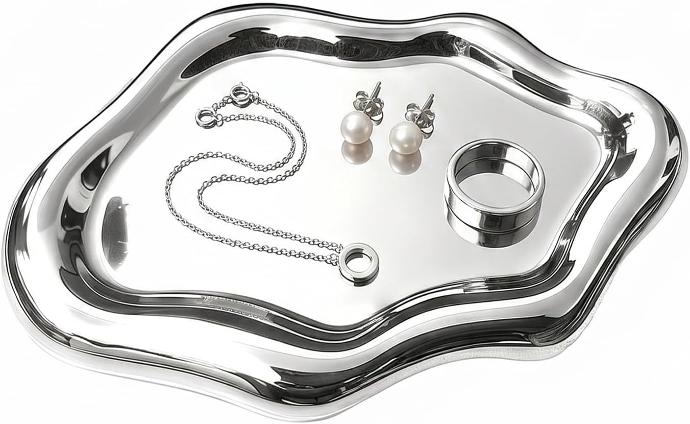 Jewellery Bowl Ceramic Jewellery Bowl Ring Holder Decorative Tray Irregular Jewellery Plate Ceramic Tray Clouds for Rings Earrings Watches Birthdays and Festivals Gifts Silver