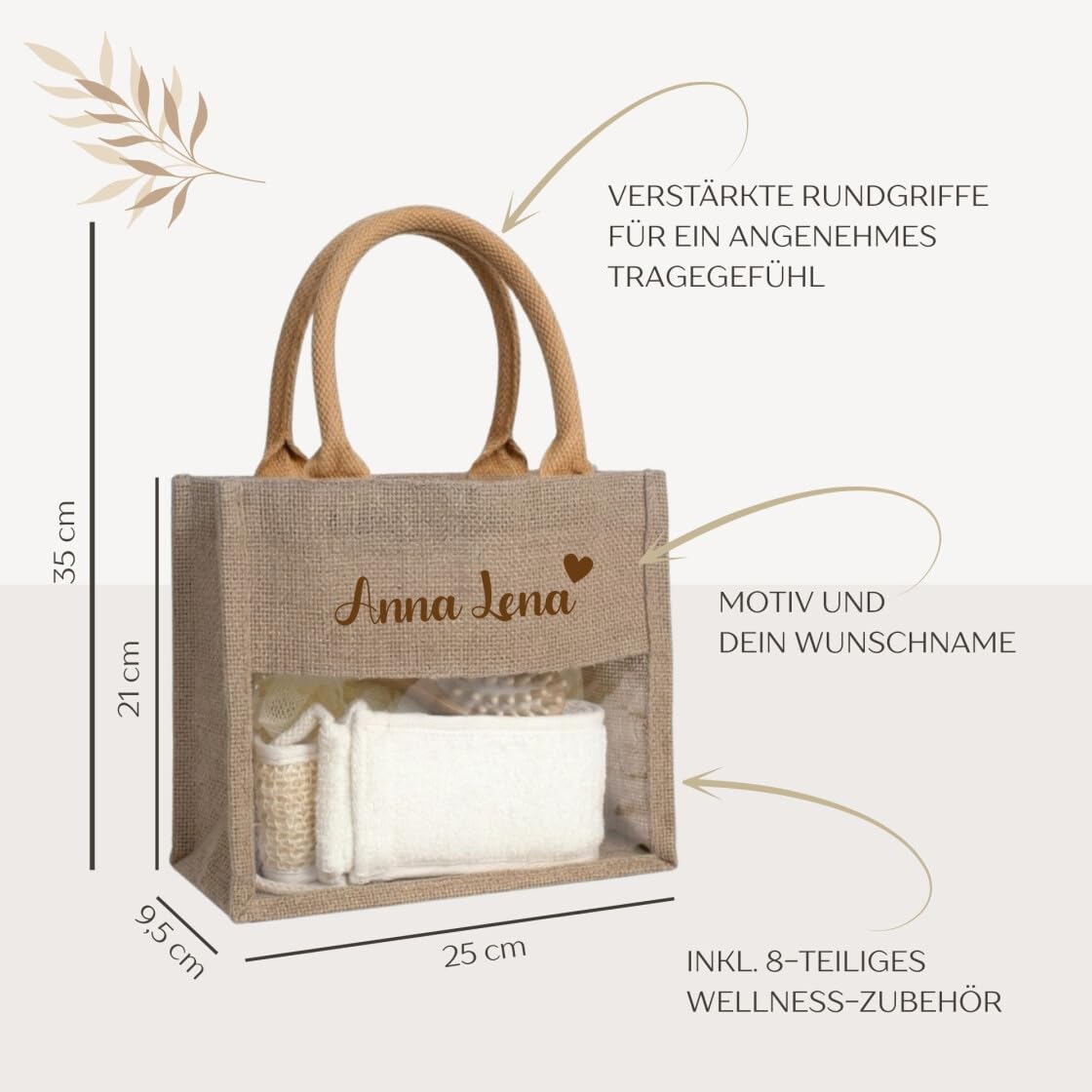 Personalised Wellness Gift Set for Women, Complete Wellness Box with Contents, Jute Bag with Name, Gift Voucher Packaging, Mum, Girlfriend, Colleague – Bild 2