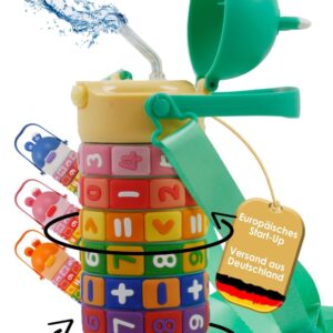 KiDDOH Children’s Stainless Steel Drinking Bottle with Educational Game – 430 ml, Leak-proof & BPA-Free, with Rotating Number Rings – for Nursery & School (Green)