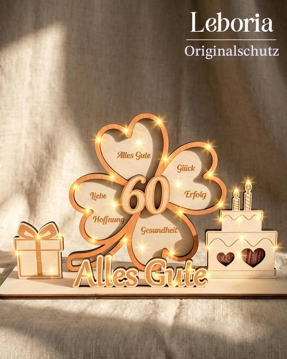 60th Birthday Woman - Wooden Money Gifts Packaging with Fairy Lights & Greeting Card, Gift & Decoration for 60th Birthday Woman, Birthday Gift for Men 60 & Women 60 – Bild 4
