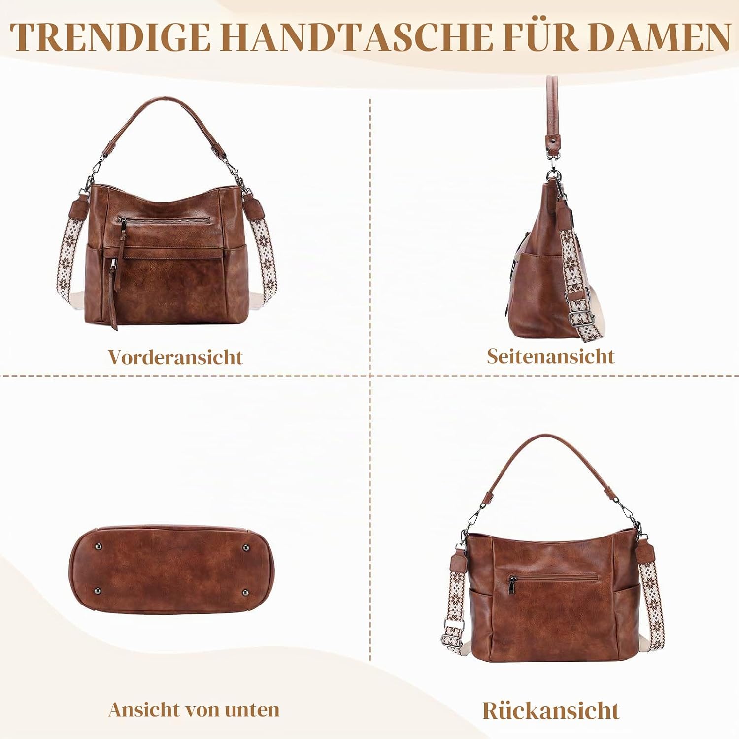 VASCHY Handtasche Damen, Vegan Leder Schultertasche Henkeltasche Groß Crossbody Hobo Bag Umhängetasche Geldbörsen Set – Bild 7
