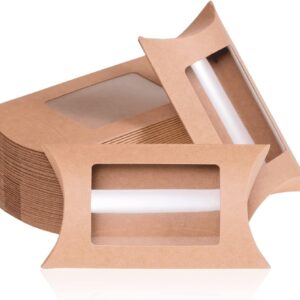 Pillow Boxes, 40 Pack Pillow Gift Boxes with Windows, Kraft Mini Gift Boxes, 5" x 3" x 1.2"