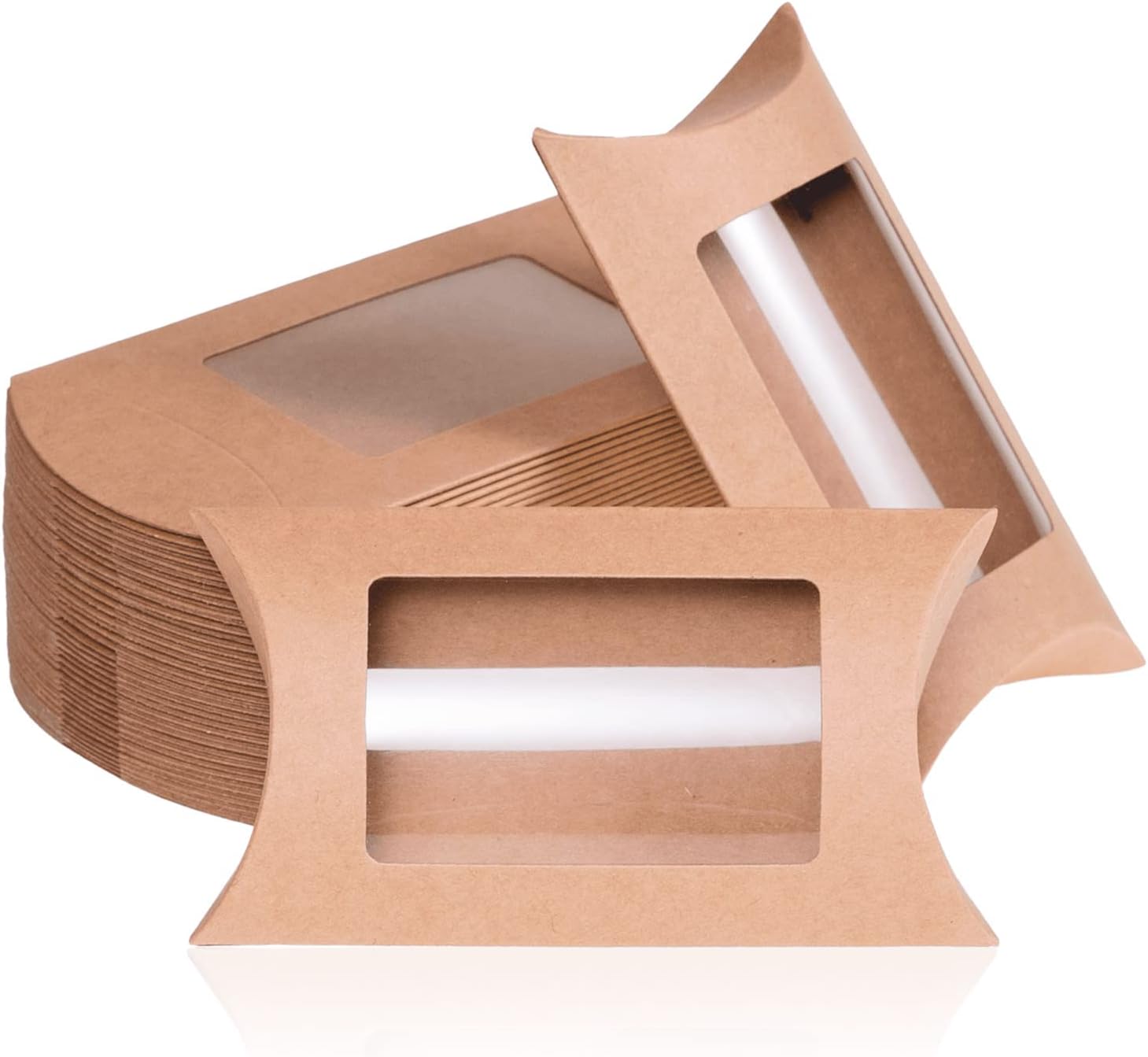 Pillow Boxes, 40 Pack Pillow Gift Boxes with Windows, Kraft Mini Gift Boxes, 5" x 3" x 1.2"