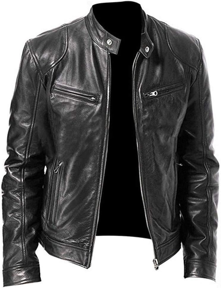 Generisch Leather Jacket Men's Bomber Jacket Biker Jacket Motorcycle Jacket Leather Coat Biker Jacket Vintage 50s Outfit Faux Leather Jacket