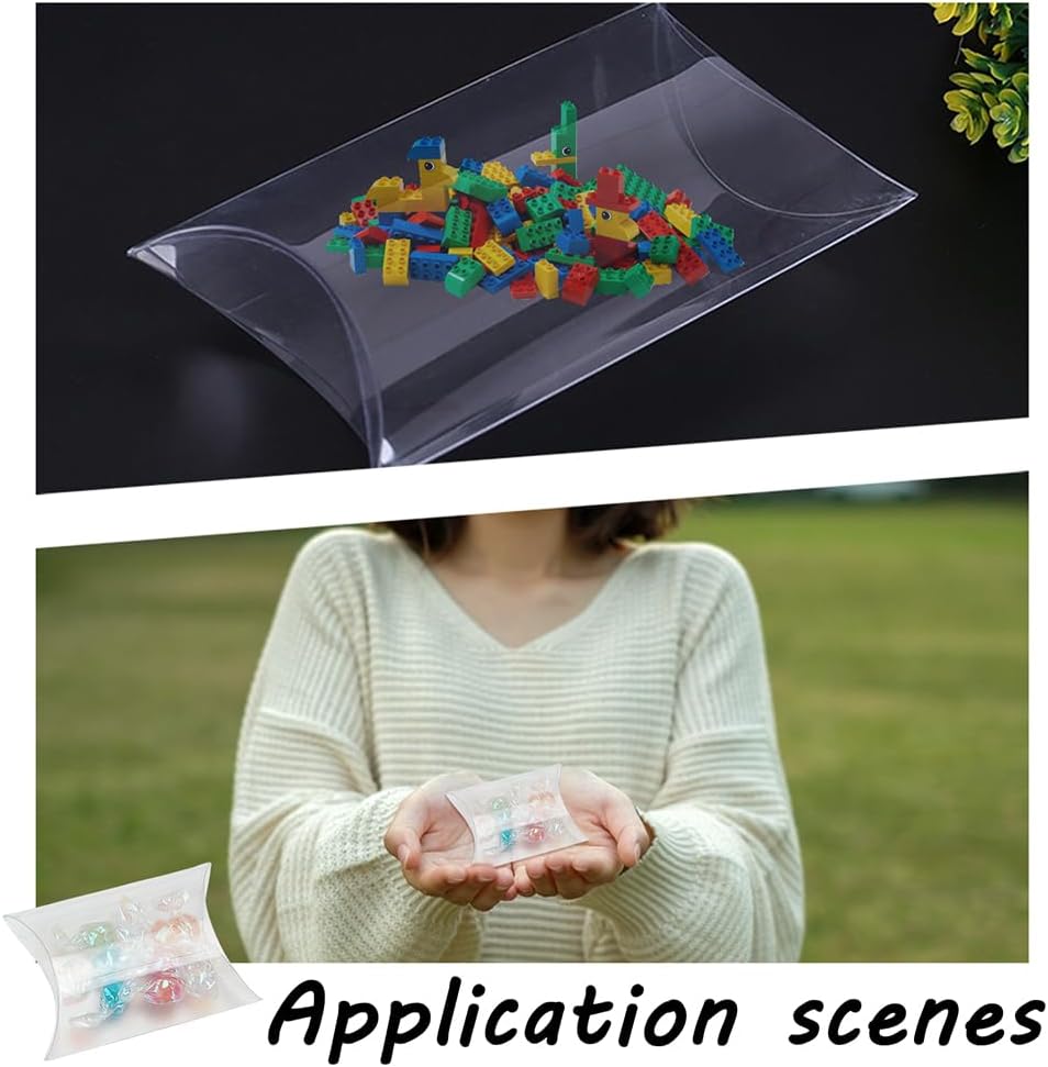 GOMAKERER Pack of 100 Transparent Cushion Boxes 9 x 6.4 x 2.5 cm Mini Gift Boxes Made of Transparent PVC Cushion Shape Transparent Gift Box for Sweets for Weddings Birthdays Holidays Parties – Bild 5