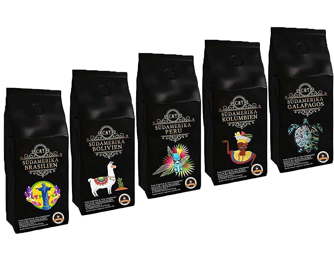 Country Coffee Gift Set "South America", Coffee Beans Freshly Roasted 5 x 500 g Economy Pack Ground