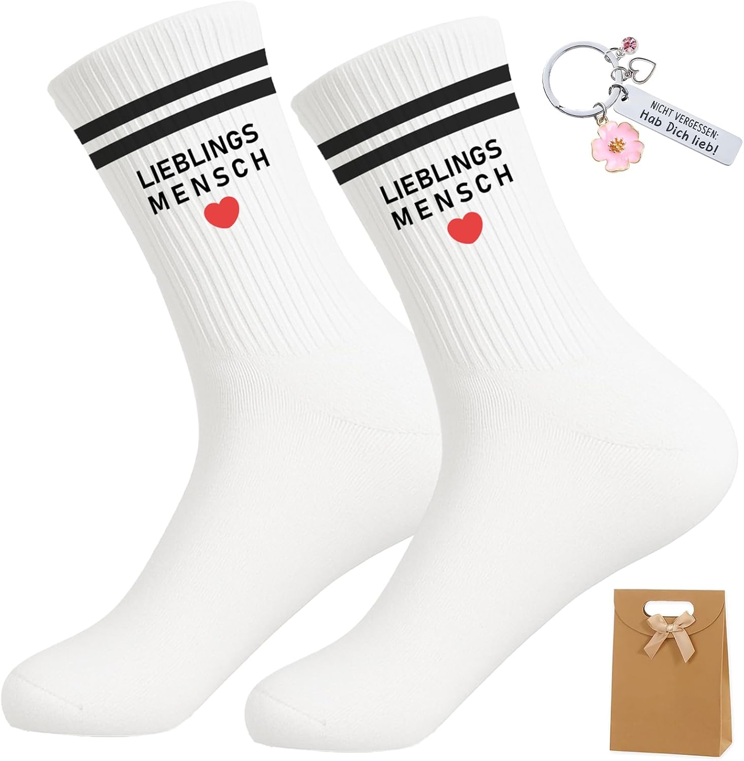 Favourite Person Gift Set for Girlfriend - Best Friend Gifts with Cotton Socks Heart and Keyring - Birthday Gift for Women, Gift Girlfriend Christmas Valentine's Day