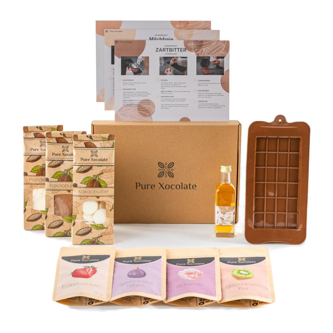 Pure Xocolate DIY Chocolate Kit - Make Your Own Chocolate Kit - Vegan, Lactose Free Alternative - Chocolate Gift Ideas for Children, Women & Men - Includes Silicone Mould and Recipes