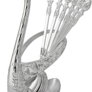 6-Piece Tea Spoons with Decorative Swan Holder, Stainless Steel Silver Cutlery Coffee Dessert Spoon Mini Serving Spoon Coffee Spoon Set for Home Kitchen Coffee Bar Tea Party