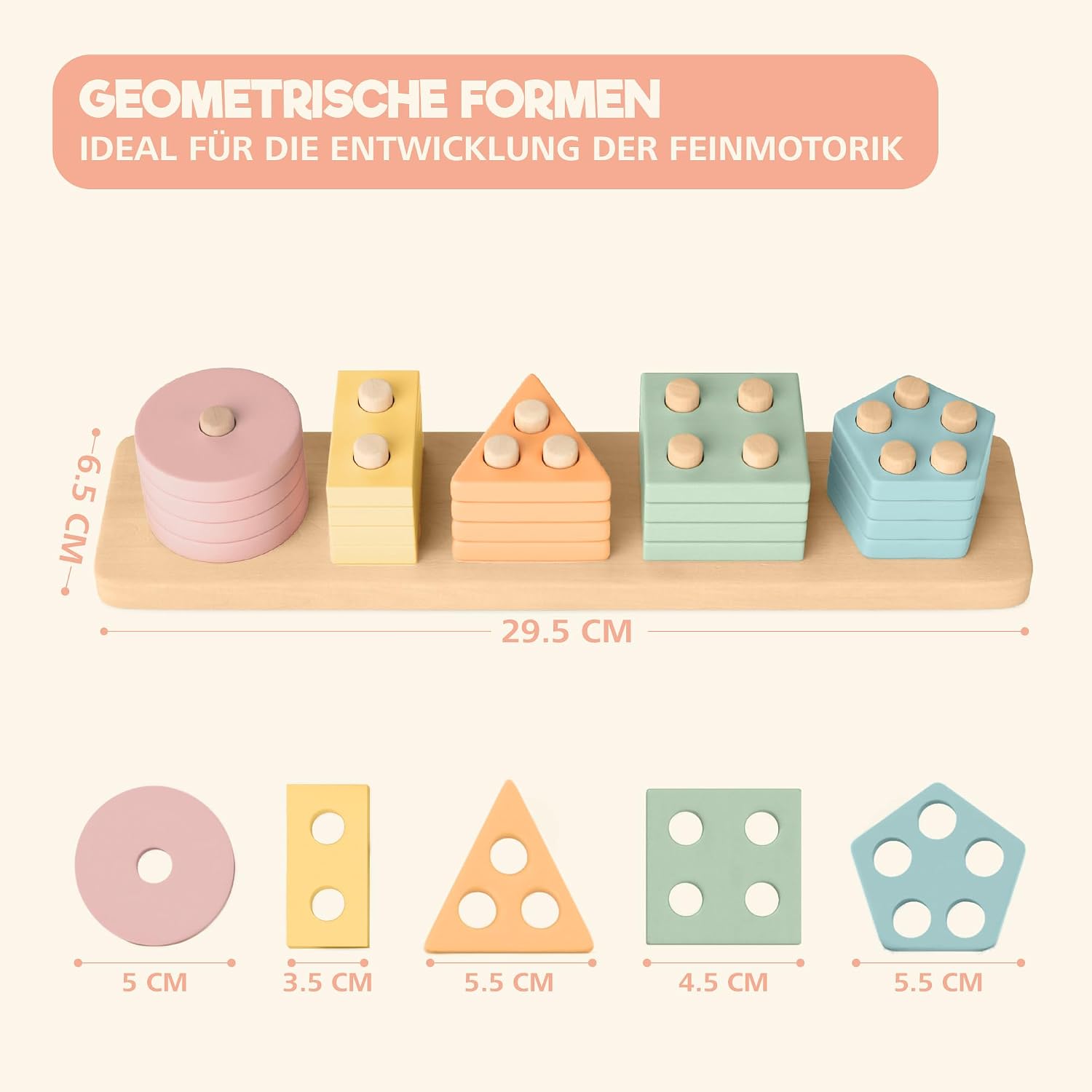 Sweety Fox Montessori Stacking and Sorting Toy, 1/2/3 Years, Wooden Activity and Development Toy in Pastel Colours, Montessori Games for Toddlers from 1 Year of Age – Bild 5