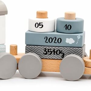 Personalised Wooden Train Blue – Personalised Gifts Baby I Plug Toy I Gift for Birth Boy I Wooden Train with Name & Birth Data – Label Label