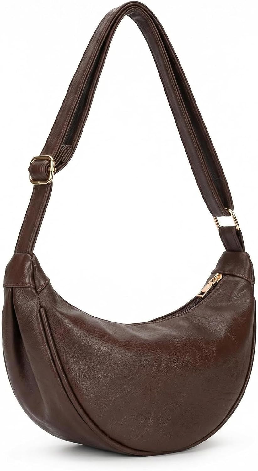 Half moon bag women's PU leather retro crossbody bag small, made of waterproof material, with adjustable shoulder strap. Shoulder bag is ideal for commuters, shopping and everyday use.