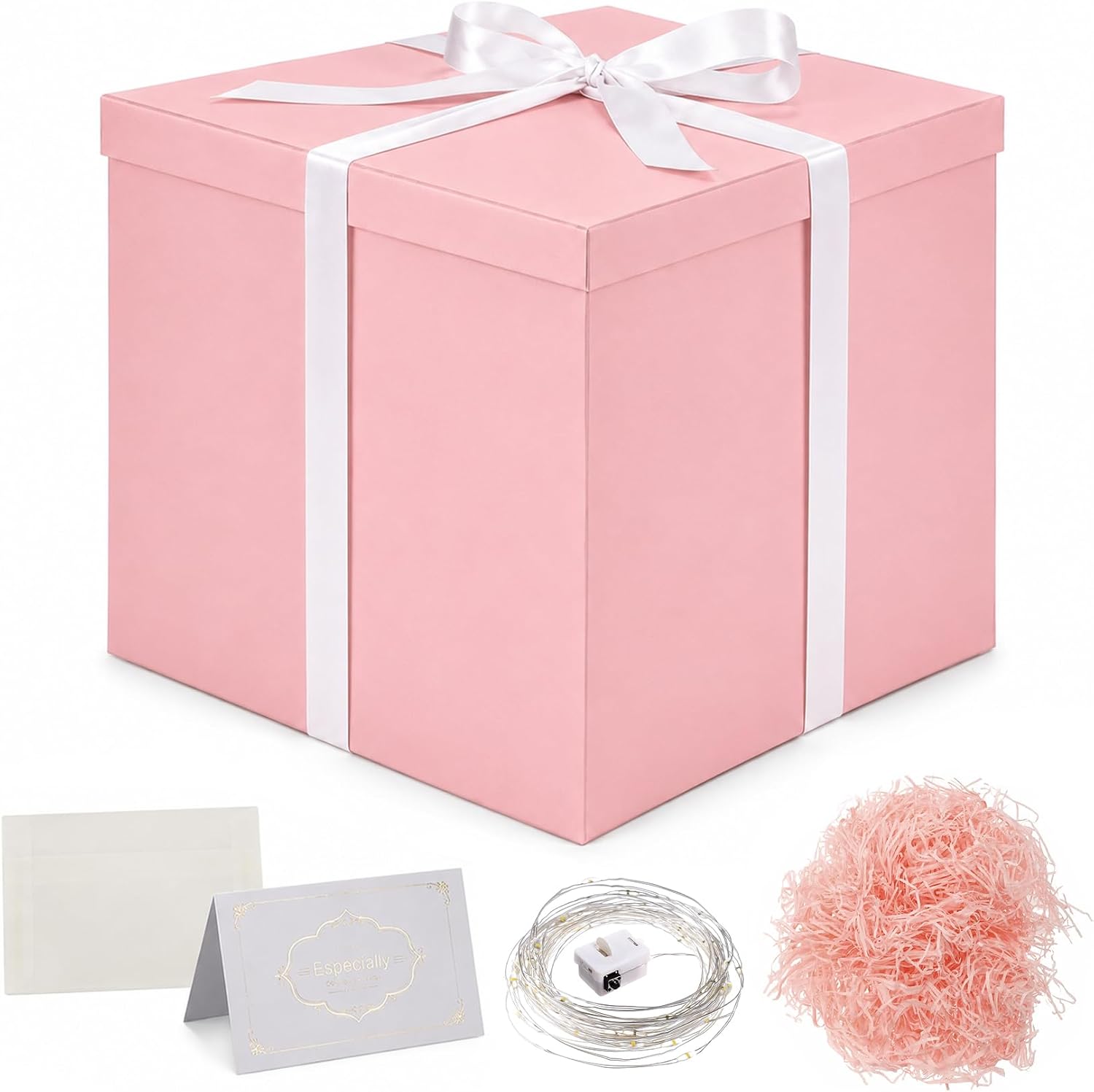 Gift Box with Lid, Large, XXL, Pink, 30 x 30 x 25 cm, Premium Gift Box