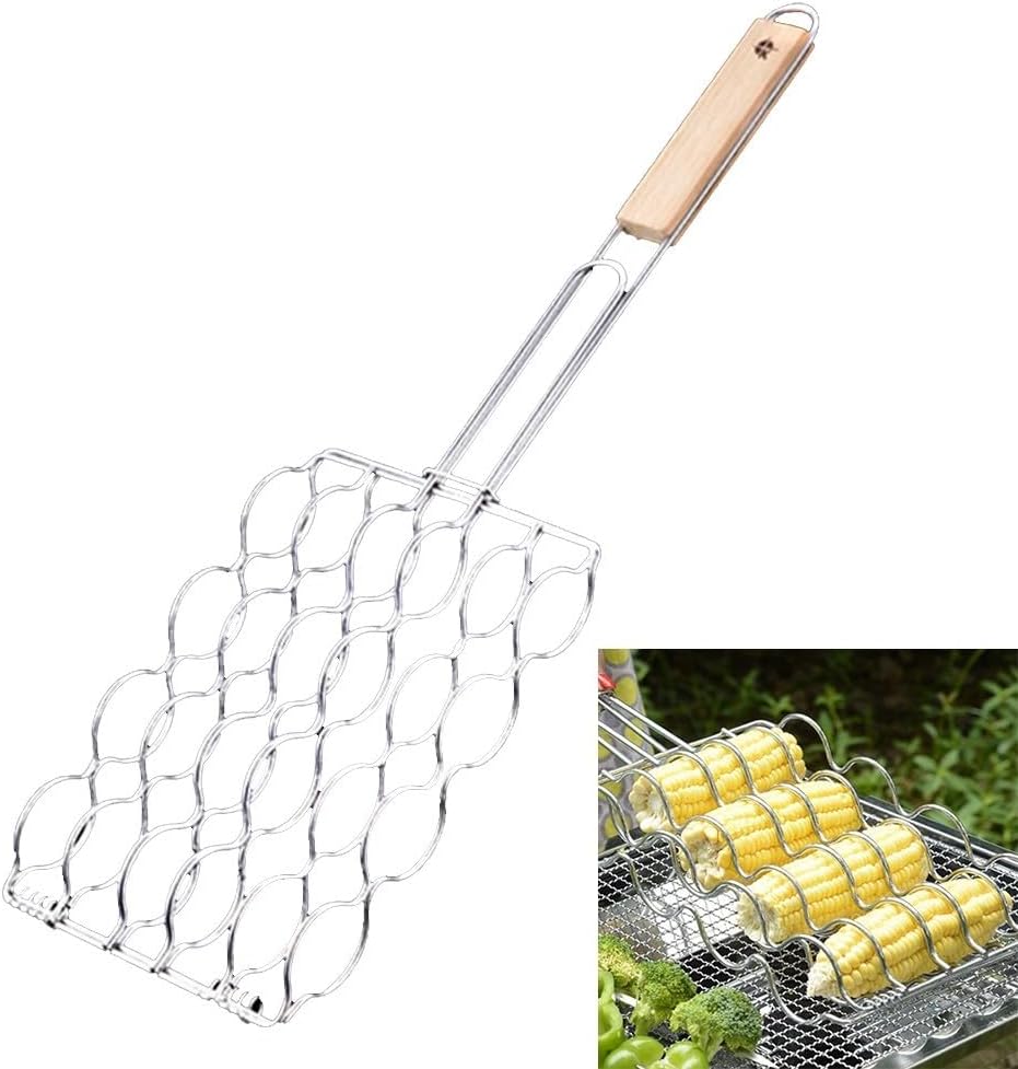 Wurstkorb aus Metall für Grillen, 57 cm, Eisenhalter mit Rostschutzbeschichtung, leicht zu reinigen, offene Flamme, Kochwerkzeug für Outdoor, Camping, Party, Festmahl – Bild 4