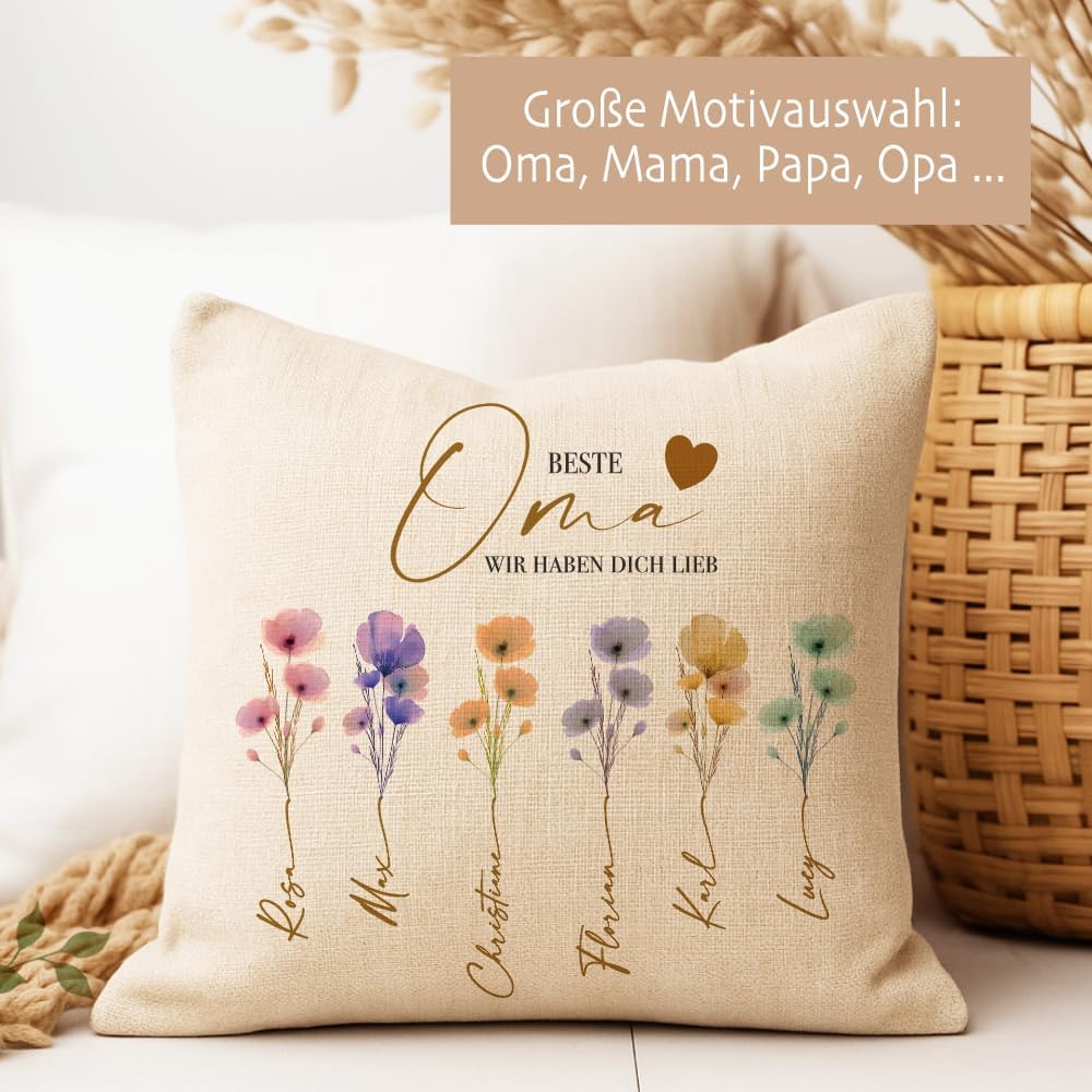Manufaktur Liebevoll Personalised Cushion with Name, Best Mum Gift for Mum, Family Cushion with Watercolour Flowers, Gift Family (Best Mum) – Bild 5