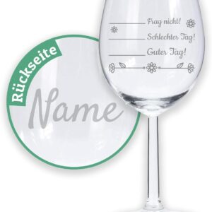 LALALO White Wine Glass Mood Glass Bad Day, Good Day, White Wine Glass with Engraving, Personalised with Name/Desired Text, Gift for Wife, Girlfriend, Colleague, Sister, Boss, Birthday, Christmas